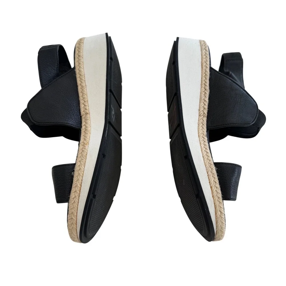 Eileen Fisher Dash Wedge Sandals 7.5 Black Leather Platform Espadrille Comfort